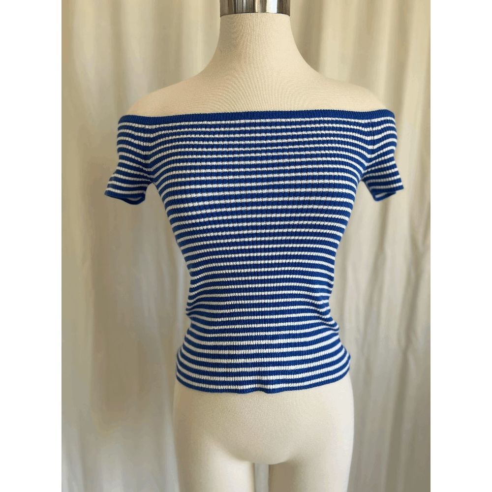 Madewell Women's Striped Sweater Top Off Shoulder Shirt Short Sleeve Blue XS